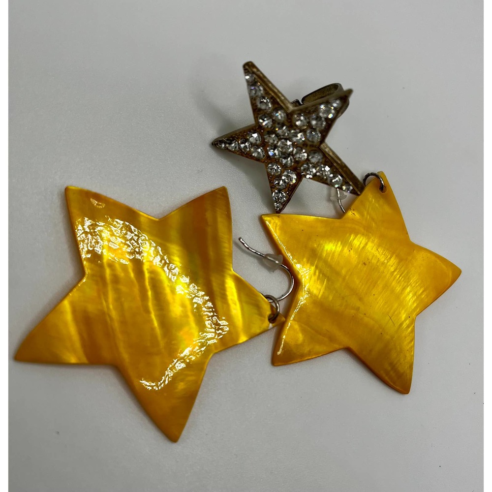 Star Shaped 80s Style Yellow Earrings & Ring Bling Costume Jewelry Lot